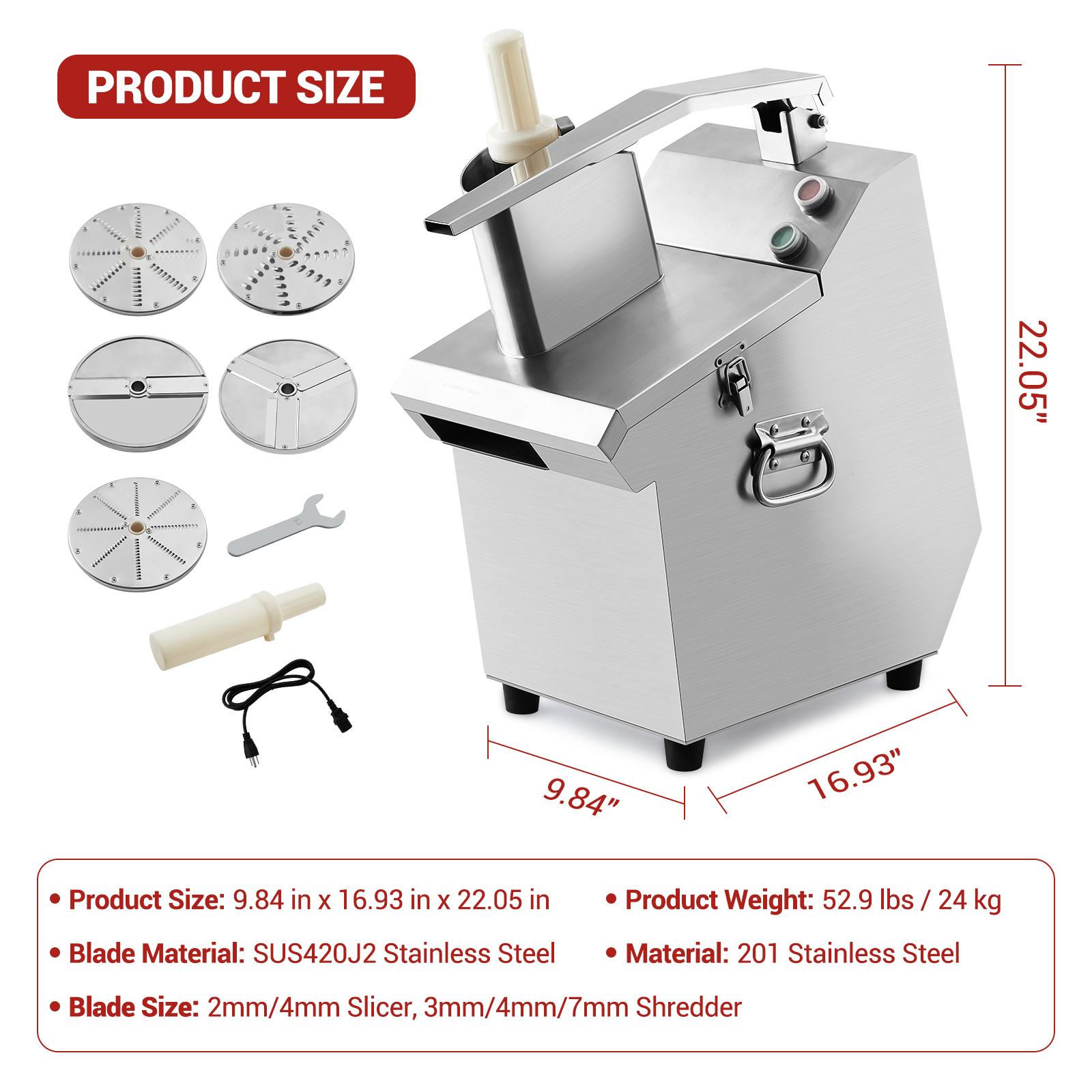 Garvee Commercial Food Processor, Multifunctional Food Chopper with 3mm/4mm/7mm Shred and 2mm/4mm Slice, Stainless Steel Electric Vegetable Slicer for Hotel Kitchen Restaurant