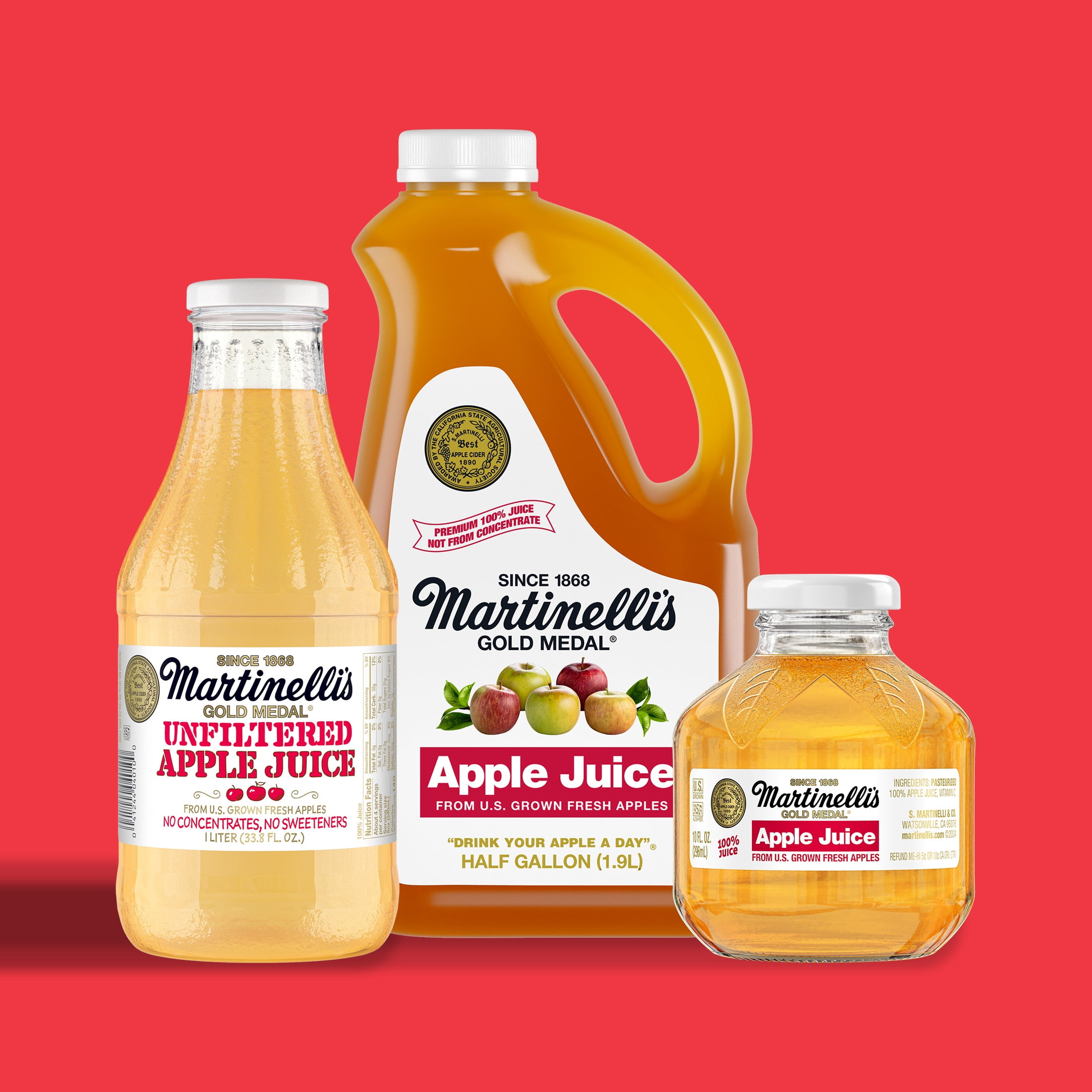 Martinelli's Unfiltered Apple Juice, Multi-Serve Glass Bottle, 1 Liter
