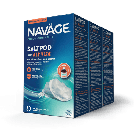 Navage SaltPod with Alkalol Bundle 3 30-Packs (90 SaltPods) - Navage Salt Pod Refills Only - Exclusively Designed for the Navage Nasal Irrigation System