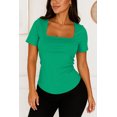 thumbnail image 1 of Blusa de licra fresca y elegante cuello cuadrado Verde botella Chica, 1 of 2