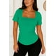 thumbnail image 1 of Blusa de licra fresca y elegante cuello cuadrado Verde botella Chica, 1 of 2