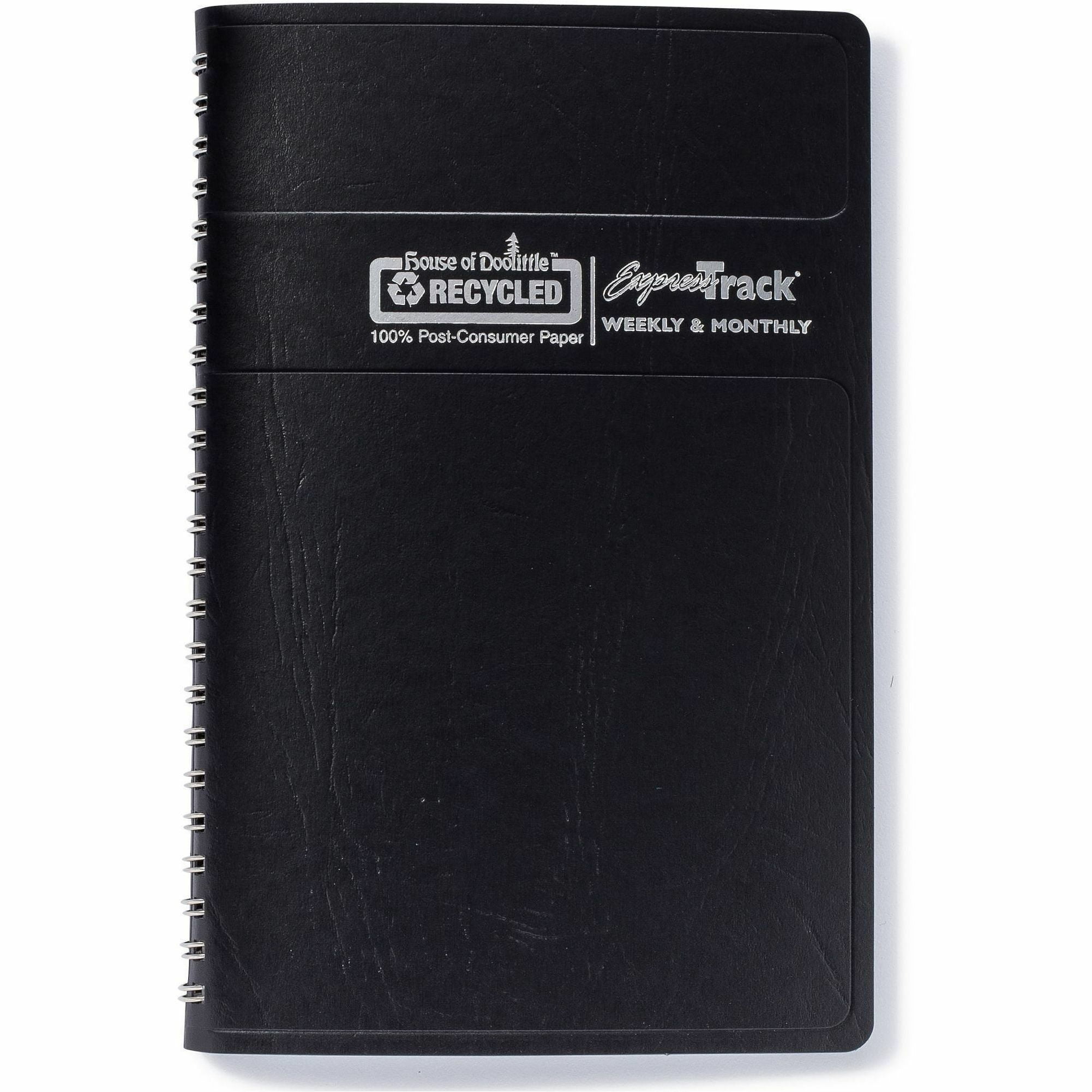 House of Doolittle 294-02 13-Month Jan 2025 to Jan 2026 8 in. x 5 in. Express Track Recycled Weekly Appointment Book/Monthly Planner - Black Cover