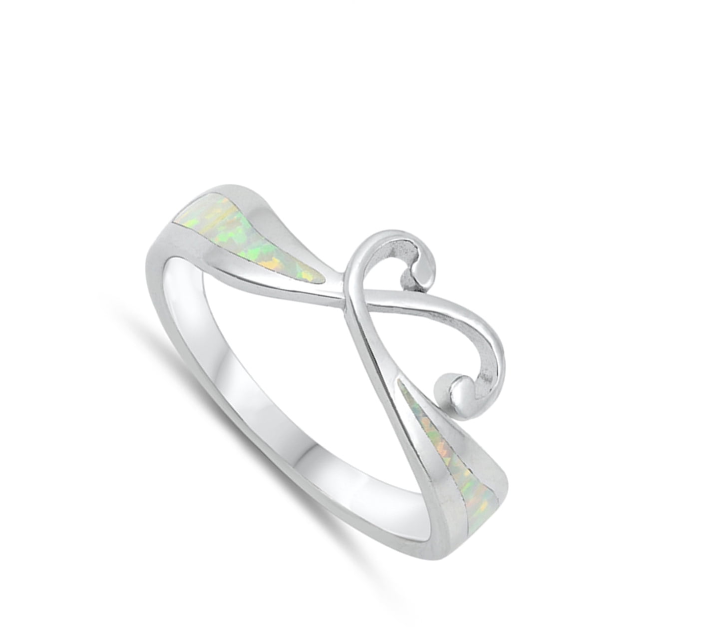 White Simulated Opal Criss Cross Square Solitaire Ring - Sterling Silver Band, Size 5 - View #7