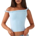 thumbnail image 2 of Womens Off the Shoulder Top Sleeveless Slim Fit Stretchy Tank Top Y2k Casual T Shirts Blue S, 2 of 9
