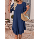 thumbnail image 5 of Vestido Corto Holgado con Mangas Abullonadas, Bajo con Volantes, Cuello Redondo y Fruncido, Color Azul Oscuro XL, 5 of 10