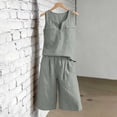 thumbnail image 6 of CBASIHI Womens Cotton 2 Piece Short Sets- Elastic Waist Wide Leg Shorts Summer Casual Trendy Loose Sleeveless Crew Neck Tank Top Outfits Gray Size M, 6 of 8