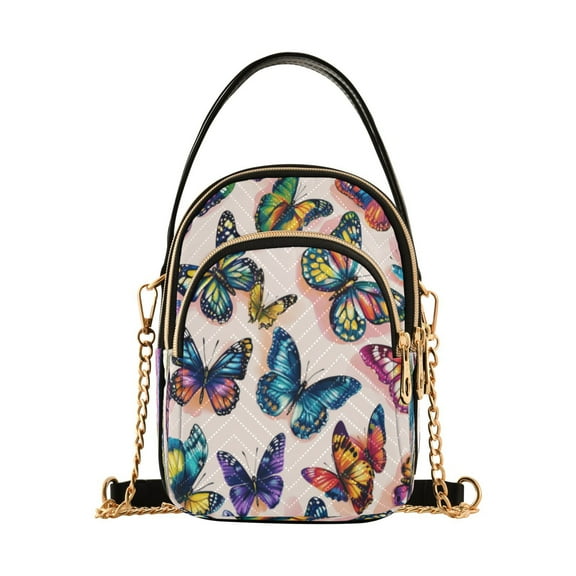 Leather Handbag Crossbody Bag Colorful Beautiful Butterflies