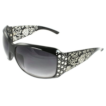 Fashion Sunglasses Black Frame in Floral Pattern Design Purple Black Lenses for (Best Sunglasses For Women)
