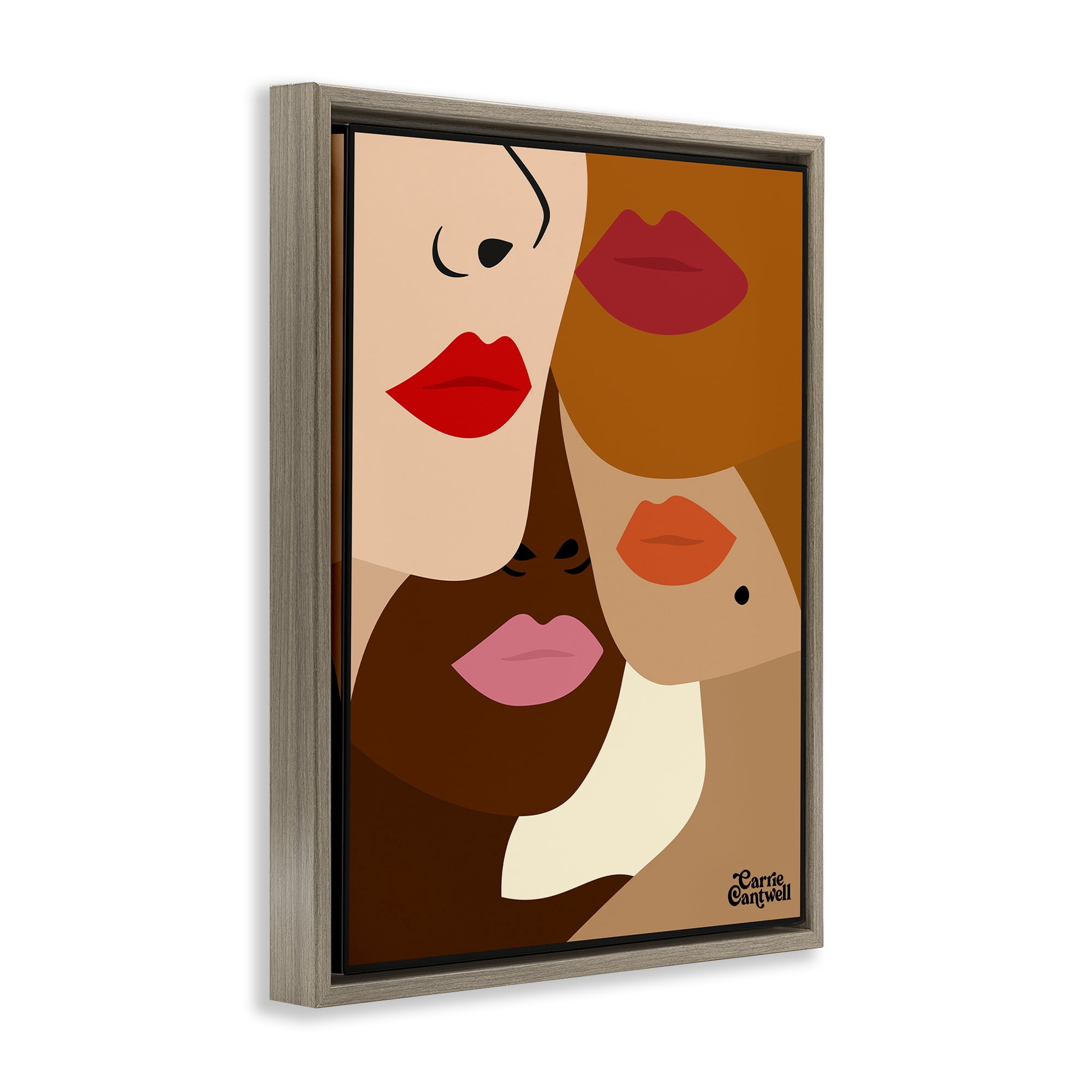 Many Faces of Women Brown Framed Floater Canvas Wall Art, design by Carrie Cantwell