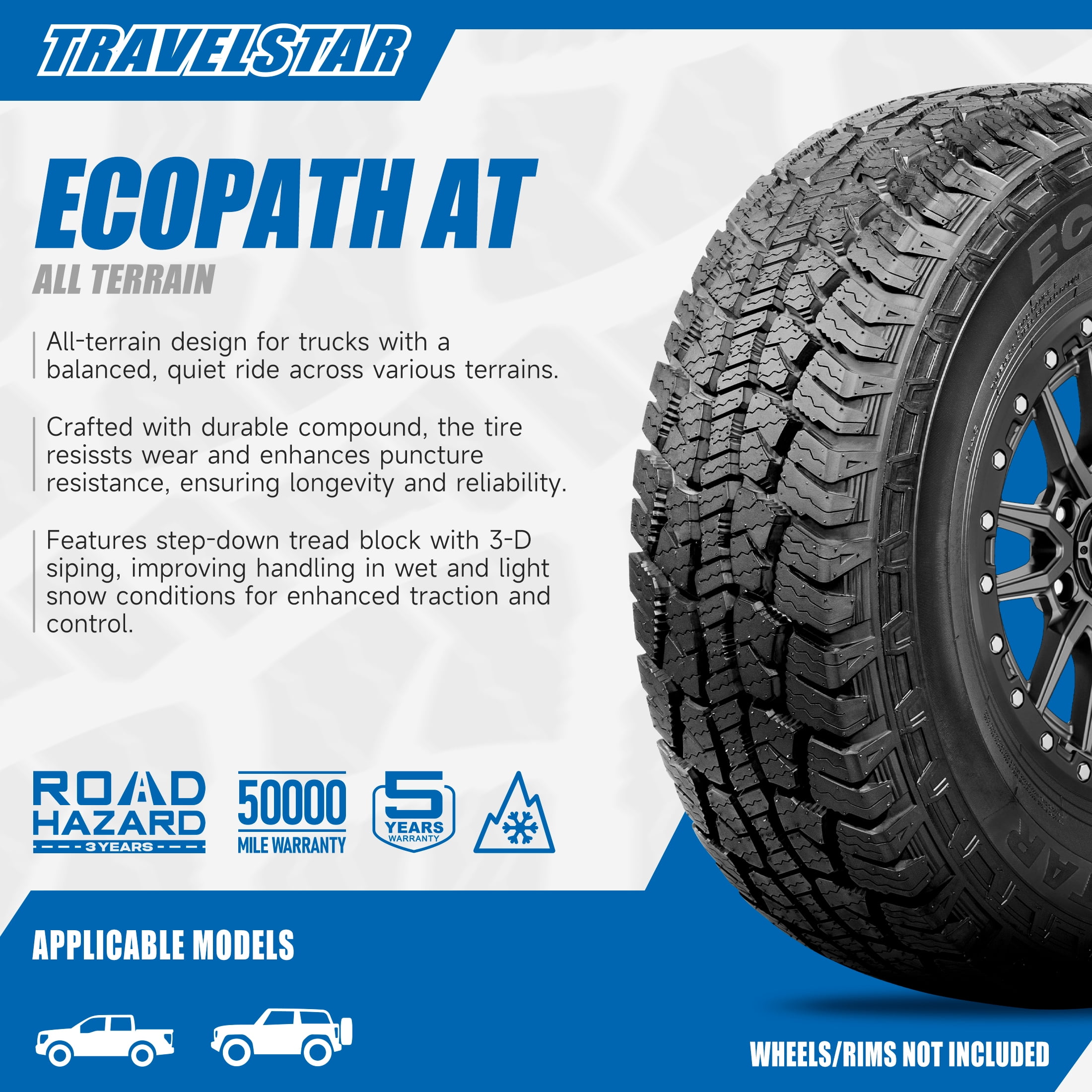 Travelstar Ecopath AT All Terrain LT275/70R18 125/122S E SUV Light Truck Tire LT275/70R/18 (Tire Only)