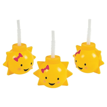 Fun Express 16 oz. You Are My Sunshine Reusable BPA-Free Plastic Cups with Lids & Straws - 8 Ct.