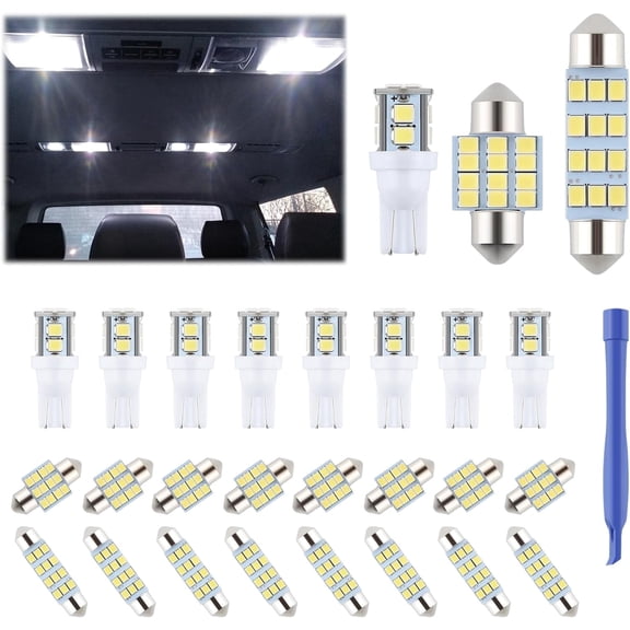 VFM 24 Pieces Dome Light LED Car Interior Bulb Kit Set 194 T10 DE3175 578 31mm 42mm Bulbs Interior Replacement Lights for Car Map License Plate Door Side Marker Cornering Trunk Light - White