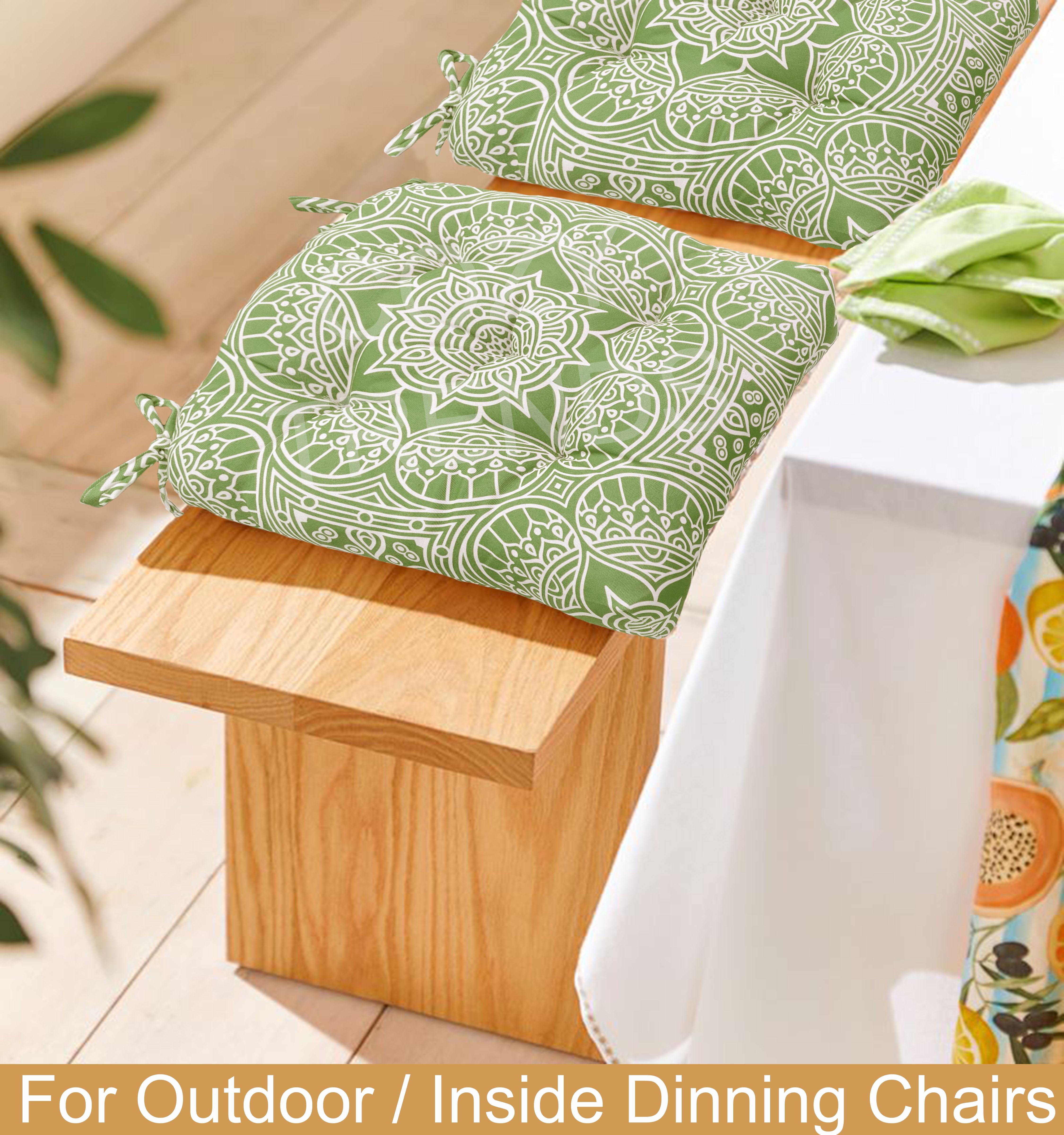Indoor/Outdoor Chair Seat Cushion, Tufted, Weather, and Fade Resistant, 19" x 19" with Ties for Patio, Dining, Office Chairs