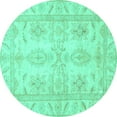 thumbnail image 1 of Ahgly Company Machine Washable Indoor Round Oriental Turquoise Blue Traditional Area Rugs, 5' Round, 1 of 4