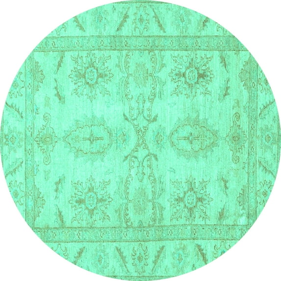 Ahgly Company Machine Washable Indoor Round Oriental Turquoise Blue Traditional Area Rugs, 5' Round