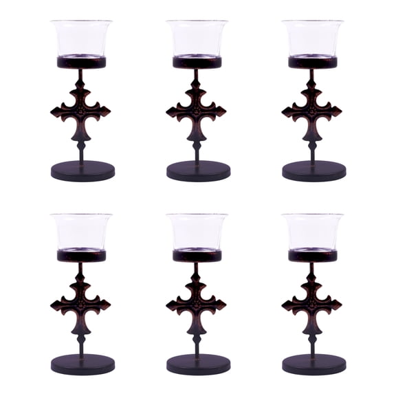 Hosley Set of 6 Black Metal & Glass Votive Candle Holders | Decorative Tea Light Holders for Home Decor, Wedding, Parties, and Dining Table Centerpieces