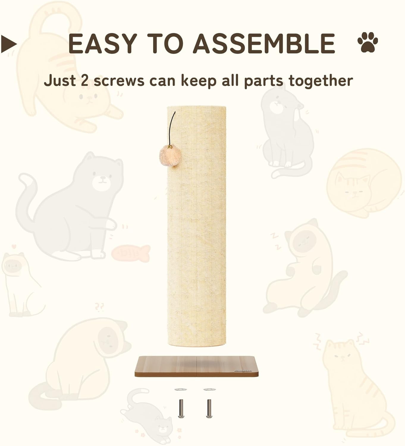 LHBcraft 29.5" Cat Scratching Post, 7.5" Dia Thick Natural Sisal Cat Scratch Post, Beige