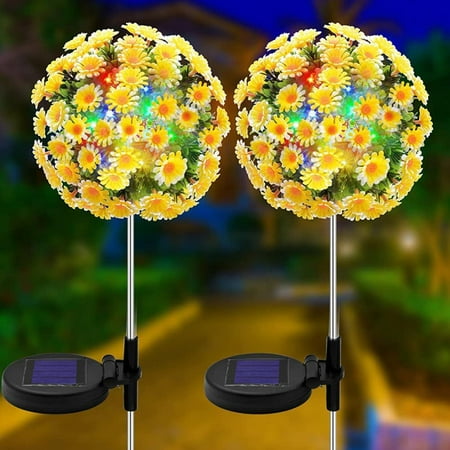 

2Pcs Solar Chrysanthemum Flower Ball Light Garden Led Daisy Light Waterproof Outdoor Landscape Lamp Garden Patio Lawn Yard Decor