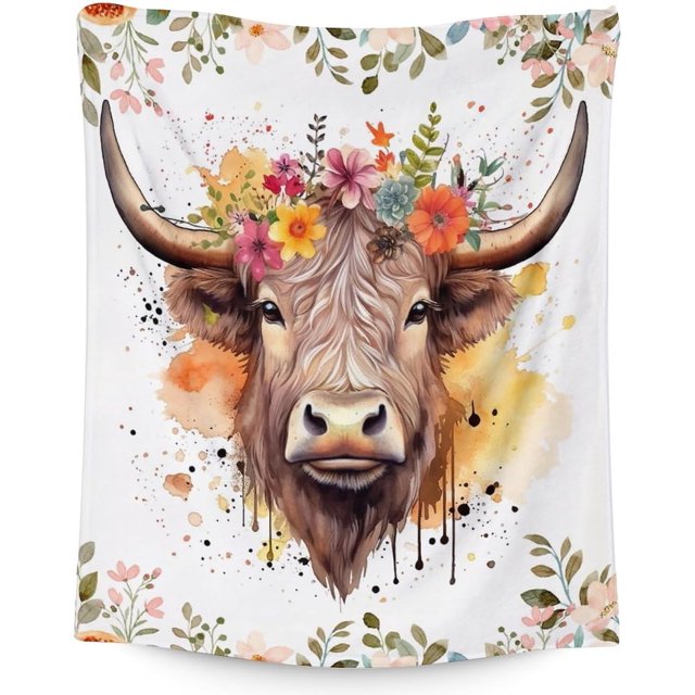 Highland Cow Blanket Decor - Cozy, Lightweight - 40x50 Inches Crib Size Throw Blanket for Work - Yellow Funny Plush Throws Gift