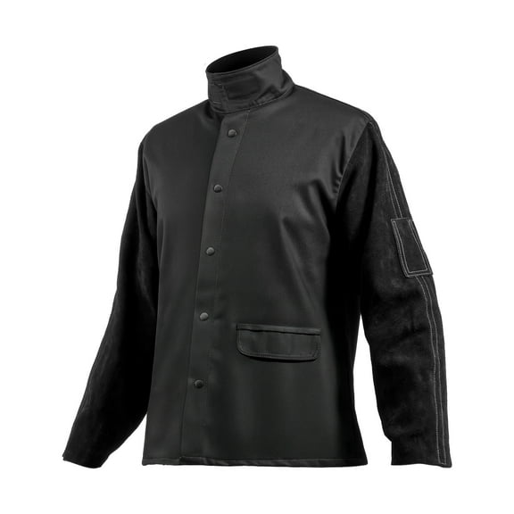 VEVOR Flame Resistant Welding Jacket, Heavy Duty Split Cowhide Leather Sleeves   9 oz. FR Pure Cotton Body, Heat-Resistant Welding Safety Jacket for Welder Fitters - XL Size