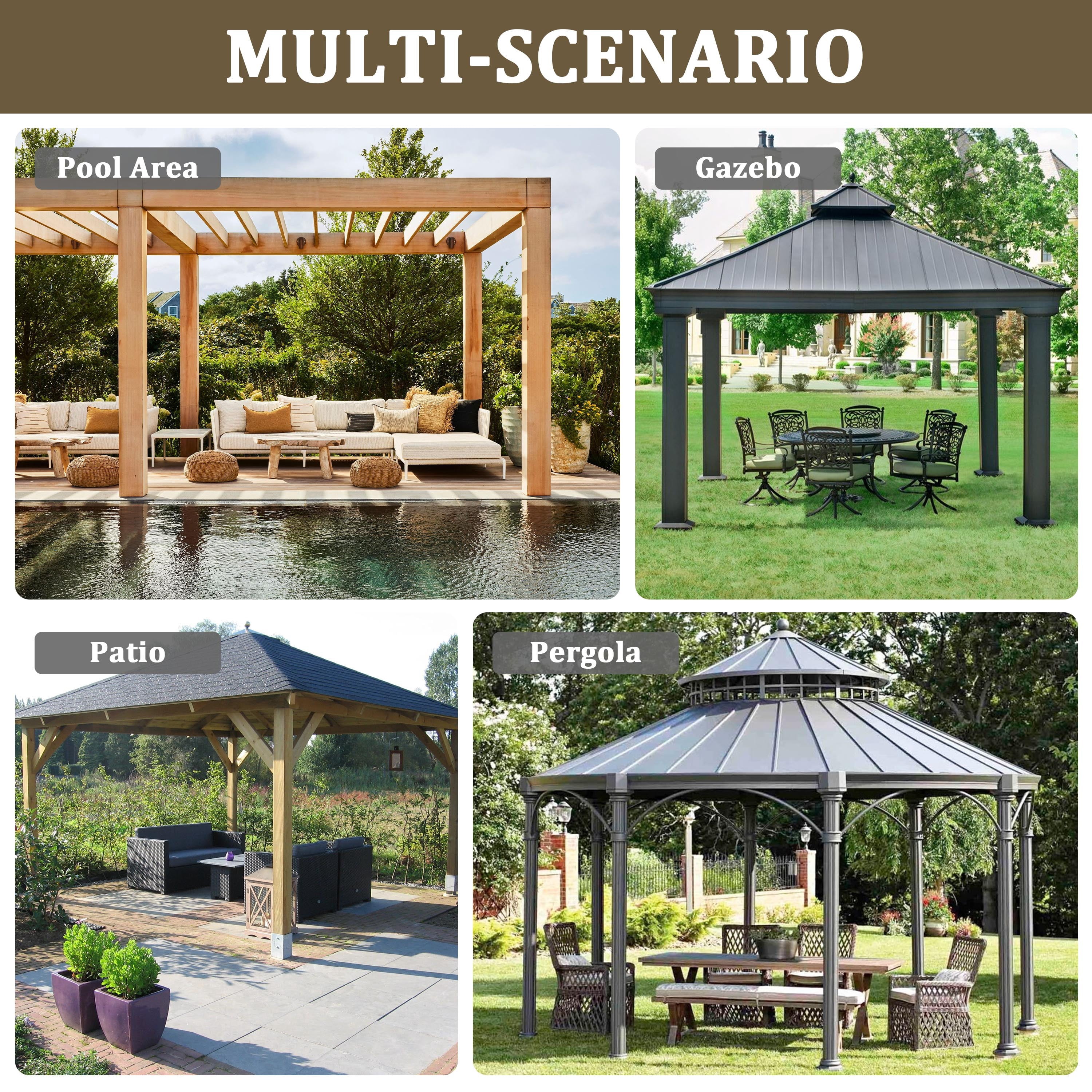 Pakunoda 11' X 6.5' Gazebo Universal Replacement Privacy 4-Panel Curtains, Waterproof Outdoor Curtains Sand Sidewall with Zipper for Patio Garden Backyard 10' X 12' Gazebo, Curtain Only