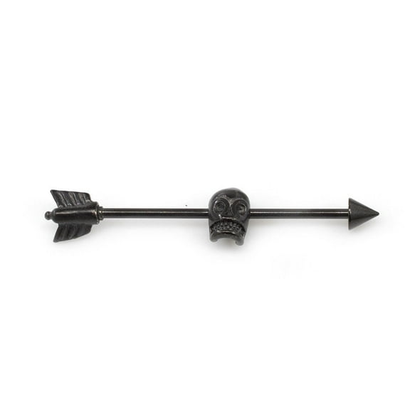 Industrial Barbell with Skull Design Anodized Titanium 14G