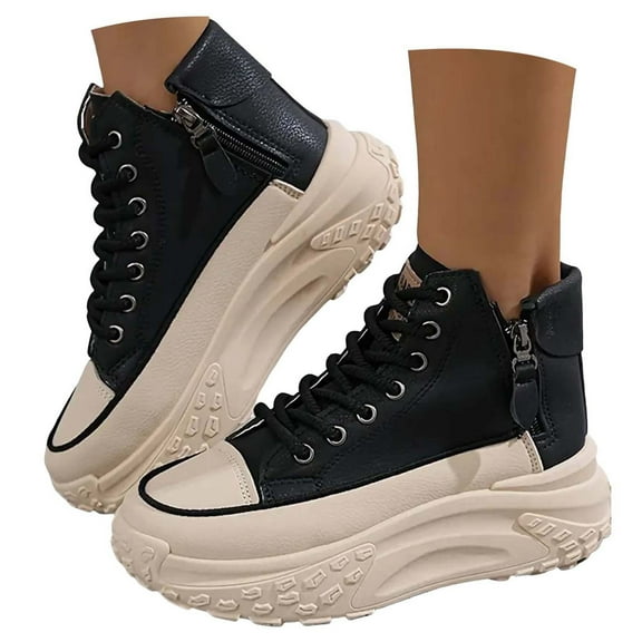 Womens Platform High Top Canvas Shoes Thick Sole Non Slip Casual Dress Shoes Comfortable Lace Up Sneakers