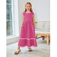thumbnail image 4 of Arshiner Girls Summer Maxi Dresses Short Sleeve Casual Flowy Tiered A-Line Dress with Pockets, 4 of 6