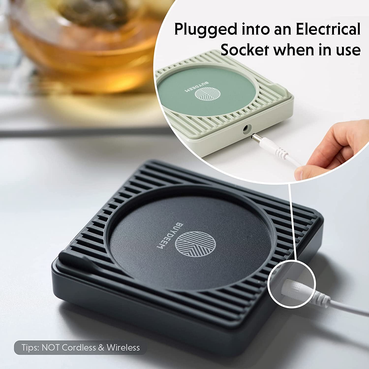 BUYDEEM OA2001B1 Extra Wide Mug Warmer, One-Touch Beverage Cup Warmer with 2 Temperature Settings and Auto Shut-Off.
