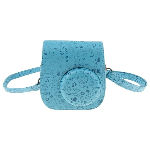 TISHITA PU Leather Camera Case Bag Cover Protector For Fuji Film Mini 8 With Detachable Shoulder Strap, Snap Closure - Blue