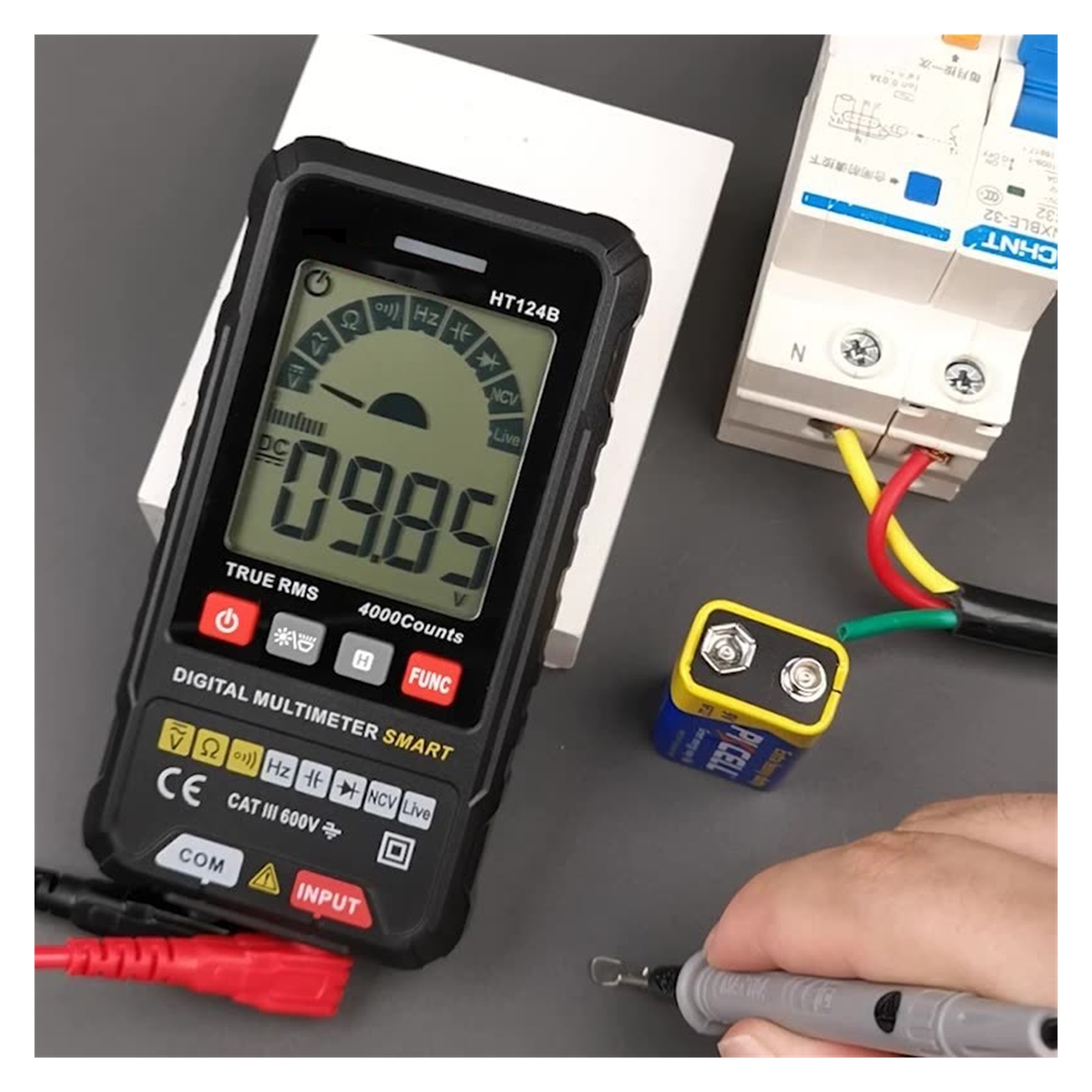 HT124B Smart Digital Multimeter, Auto-Ranging Volt Meter, TRMS 4000 Counts Voltage Tester Measures Voltage, Capacitance, NCV, Frequency, Ohm, Continuity, Diode, Live Wire for Automotive, DIY