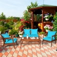 thumbnail image 2 of Costway 8PCS Patio Rattan Furniture Set Acacia Wood Frame Cushioned Sofa Chair Turquoise, 2 of 10