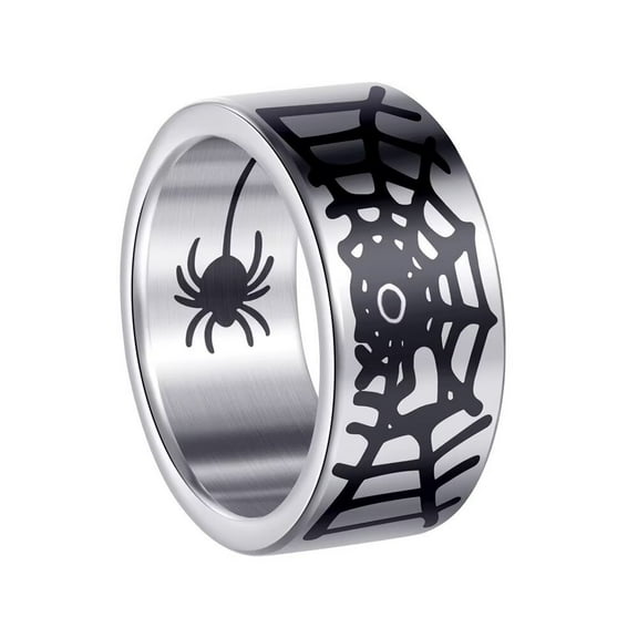HIJONES Men's 10mm Spider Web Ring Band Stainless Steel Personalized Halloween Jewelry Silver Size 9