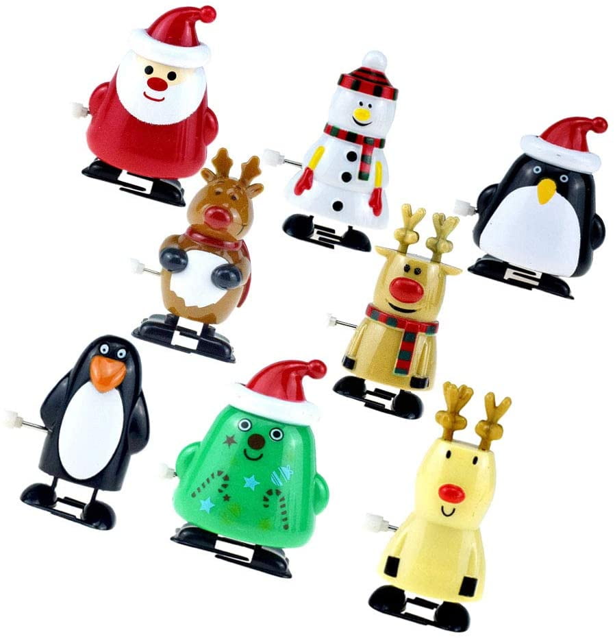 8 Pcs Wind Up Toys Clockwork Funny Cartoon Santa Snowman Elk Christmas Elements Toys Party Favors and Prize for Kids