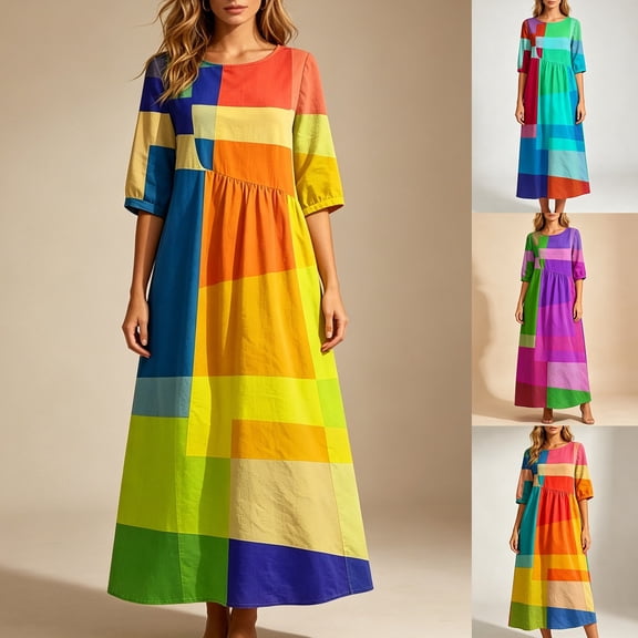 Lady's Relaxed Print Round Neck Dress