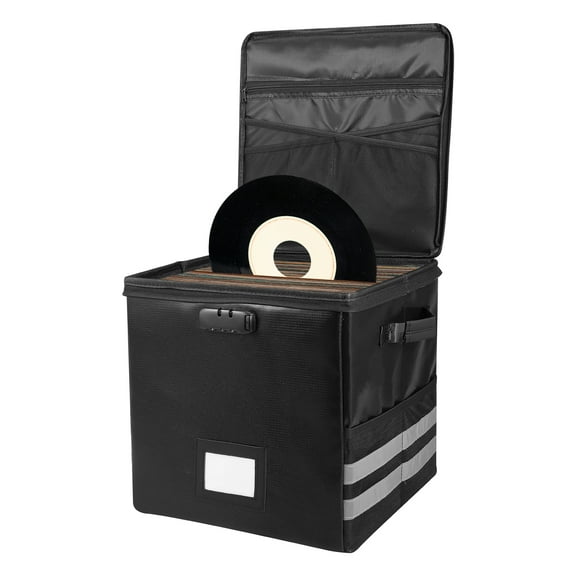 Threns Vinyl Record Storage Bag with Lock and Handle Fireproof Waterproof Foldable Record Case with Mesh Pocket for Home Studio