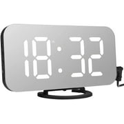 QUETO Réveil numérique, alarme LED miroir horloge numérique alarme de chevet réveil matin LED moderne avec 2 ports USB, luminosité réglable, noir