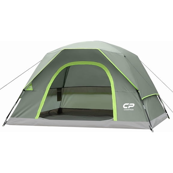 Green 4-Person Waterproof Windproof Double-Layer Dome Tent with Large Mesh Window and Wide Door
