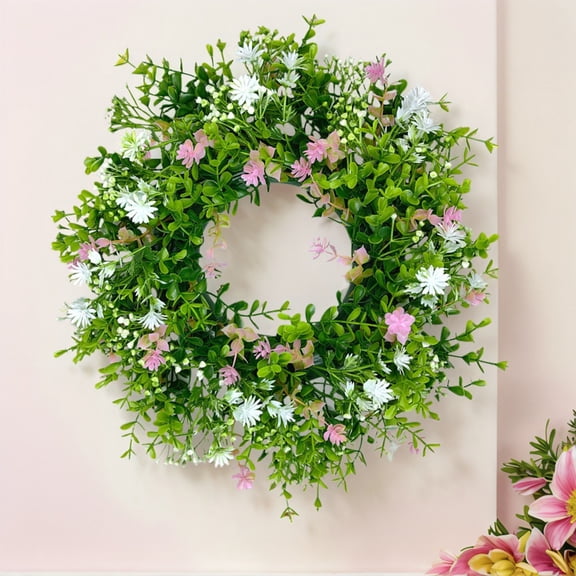 BiFandian 18 Inch Spring Summer Flower Wreath, Artificial Colored Floral Wreath for Wall Window Door, Easter Decoration Wedding Decor, 45cm Seasonal Wreath