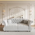 thumbnail image 2 of 83.8'' Sleeper Sofa Bed Queen, Convertible Pull Out Couch, Chesterfield Futon Sofa Bed with Flower-Tuffed Back, Velvet Daybed, 2 Pillows, Loveseat Couches for Living Room, Bedroom, Light Gray, 2 of 11