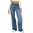 thumbnail image 2 of Women's Plus Size Pants Women'S Autumn/Winter Cat & Monkey Loose Wide Leg Jeans Women'S Solid Color Casual Denim Pants,Blue Women's Plus Size Pants XL, 2 of 5