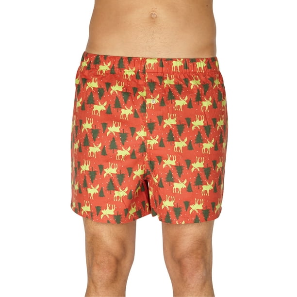 Mens Holiday Moose Trees Boxers, Red, Large