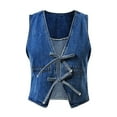 thumbnail image 6 of QHFBli Women Sexy Denim Vest Deep V Neck Tie Up Front Sleeveless Jean Tank Top Low Cut Tight Fit Fashion Cropped Vest, 6 of 7