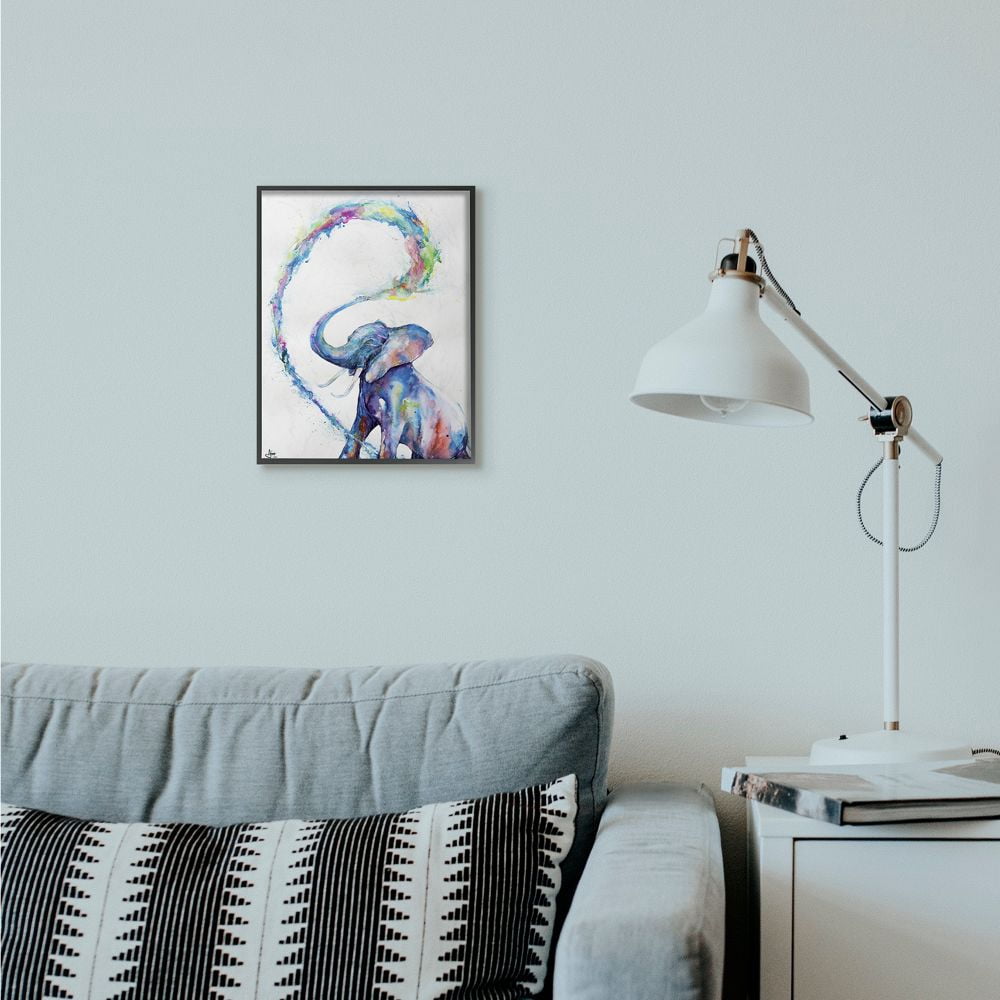 Stupell Industries Colorful Large Abstract Elephant Animal Watercolor Painting Framed Wall Art by Marc Allante