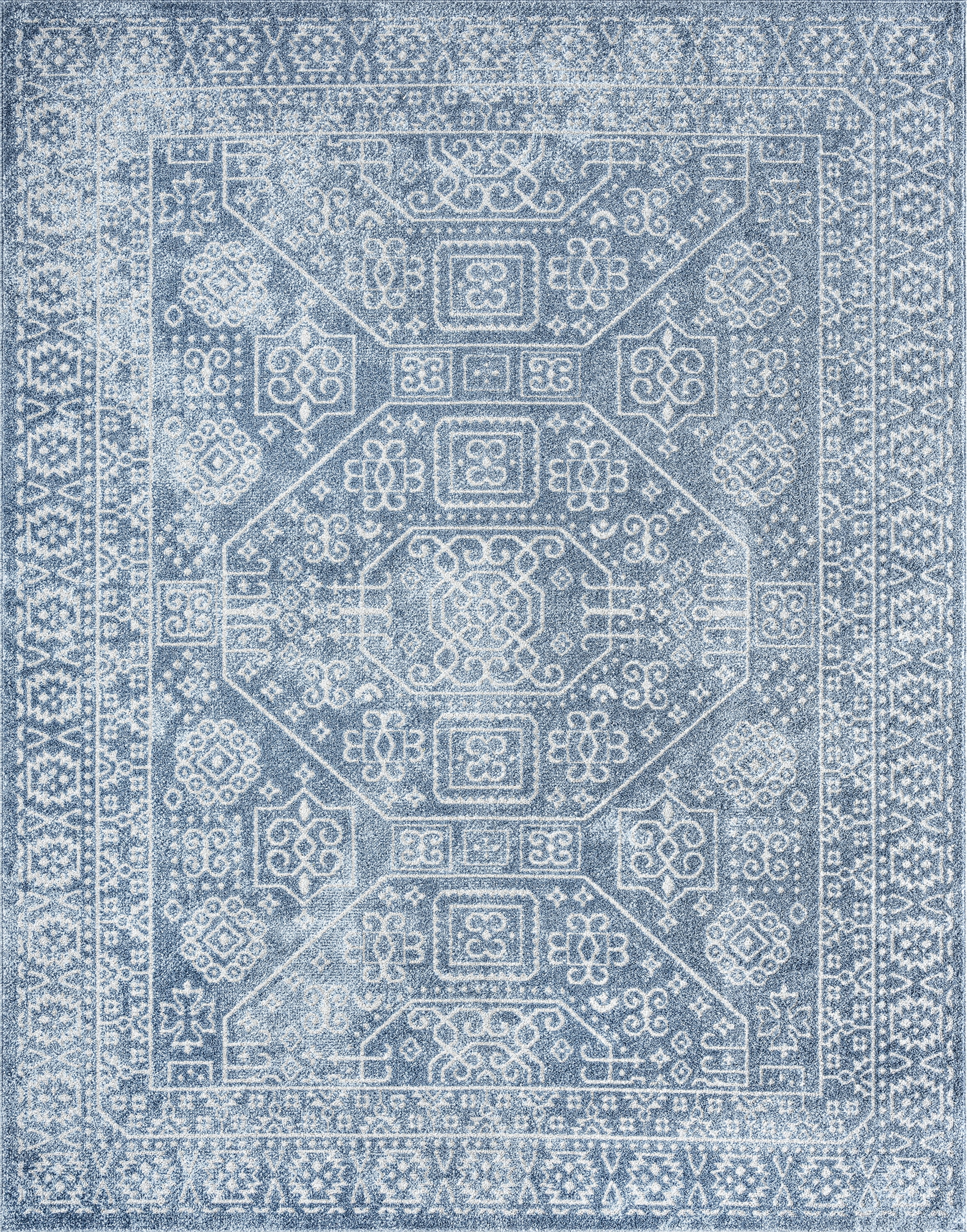Bliss Rugs Scandinavian Area Rug for Living Room, Farmhouse, Bedroom, Geometric Tribal Dining Room Rug | Blue, 5' x 8'(5'3''x7'3'')