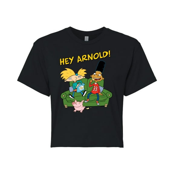 Hey Arnold! - Arnold, Gerald, and Abner - Juniors Cropped Cotton Blend T-Shirt