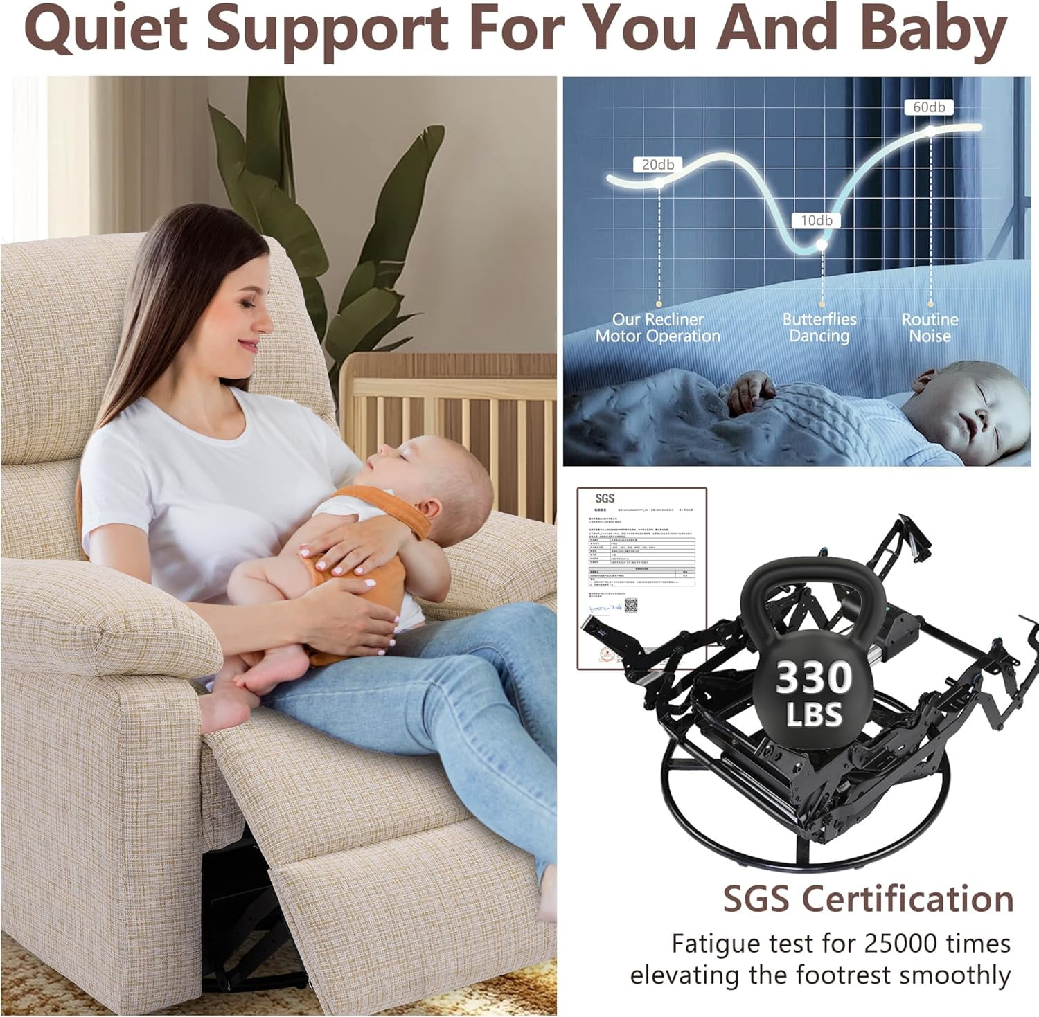 Chizzysit Power Swivel Rocker Recliner, Rocking Chair Nursery Glider, Electric Reclining Chair for Adults with USB Port, Infinite Position, Single Sofa Chair for Living Room - Beige