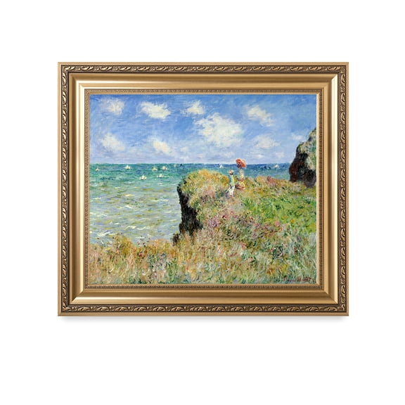 DECORARTS - The Cliff Walk At Pourville by Claude Monet. Classic Art Reproduction, Giclee Print on Canvas. Ready to Hang Framed Wall Art for Wall Decor. Total Size w/ Frame: 30x26"