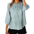 thumbnail image 2 of Tittly Linen Womens Tops Button Down Shirts for Women Linen Long Sleeve Shirt Women 3/4 Sleeve Linen Shirts For Women 2025 Cotton Summer Retro Boho Tops Vacation Blouse Blue, 2 of 4
