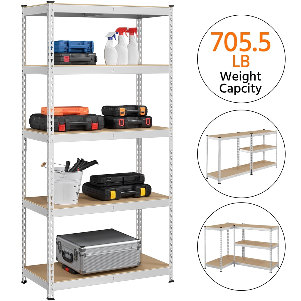 Yaheetech 5 Tiers Adjustable Metal Storage Shelving Heavy Duty Boltless Display Stand, Silver